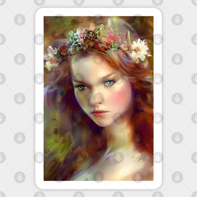 Dreamy kitschy Maiden with Flower Wreath Sticker by Christine aka stine1